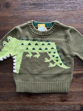 NWT Cat & Jack Olive Green Crocodile Knit Sweater - Size 12M